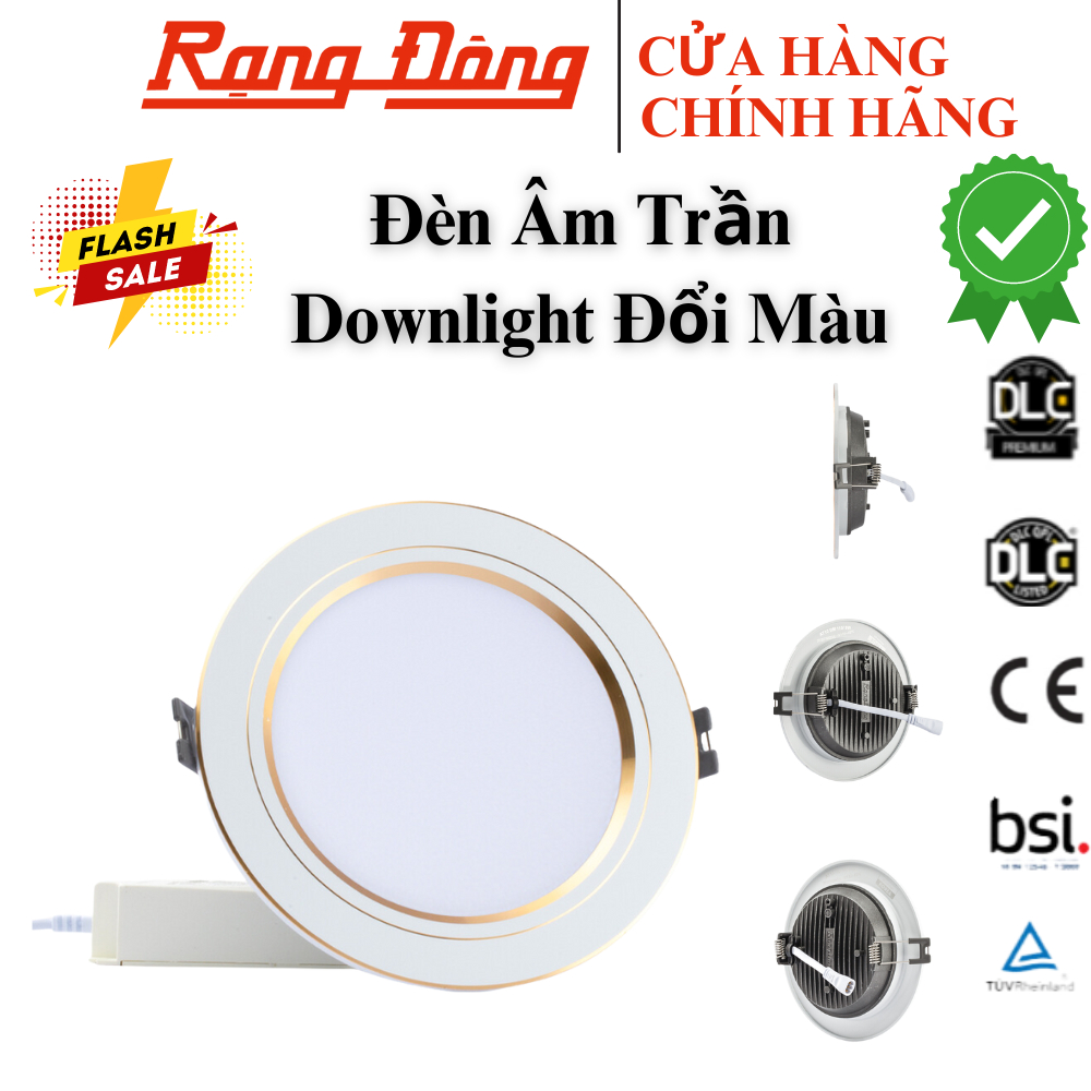 Đèn Led Âm Trần Đổi Màu Rạng Đông, Mắt Trâu Downlight, 8W,10W,12W, lỗ trần 90, 110 Model: AT26 ĐM