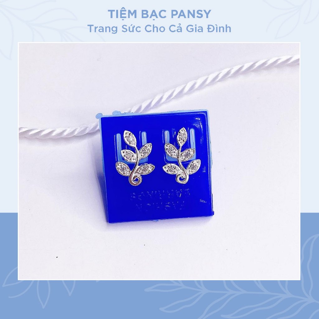Bông tai bạc nữ PANSY hình lá oliu nạm đá - Khuyên tai bạc ta đẹp nữ tính