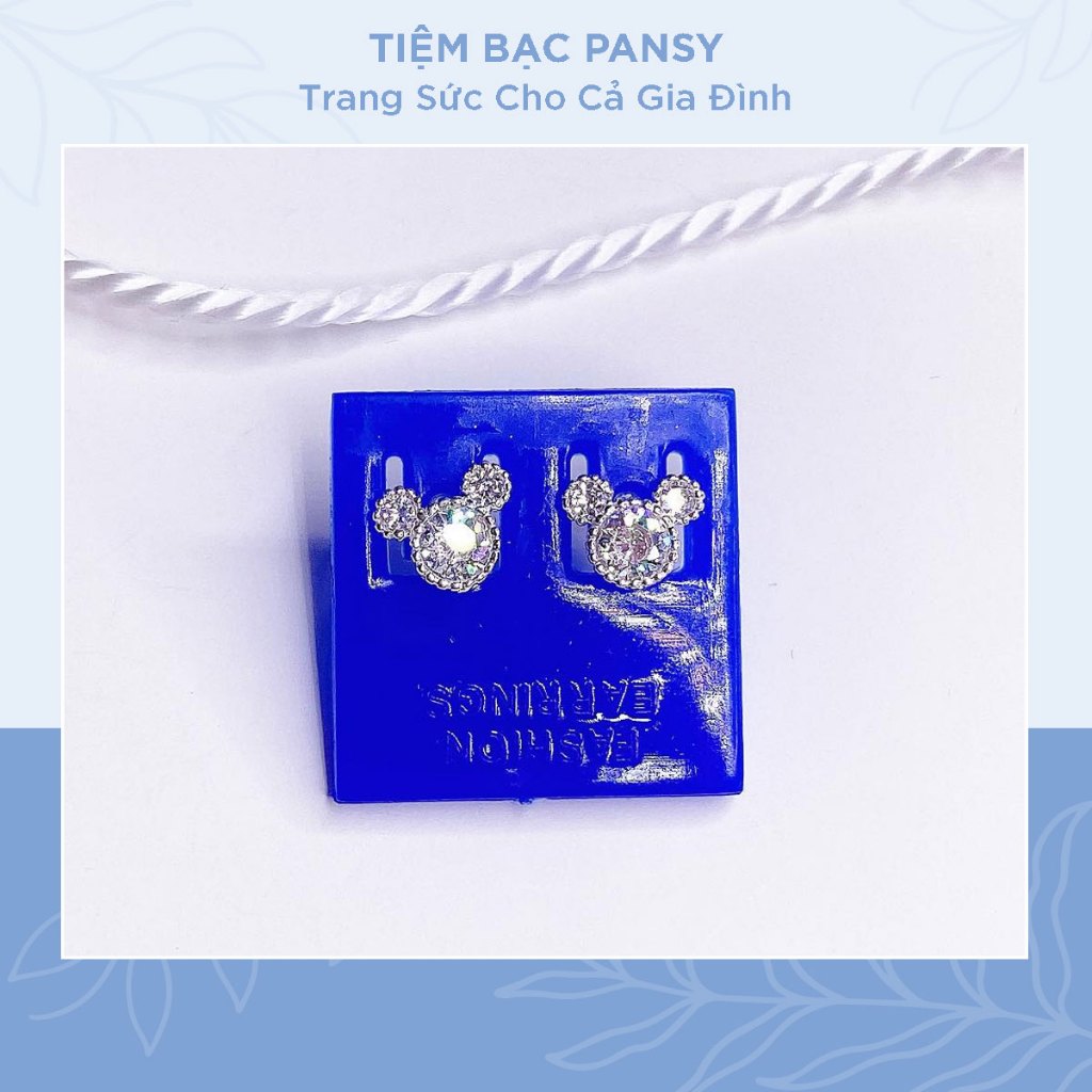 Khuyên tai chuột Mickey nhỏ xinh đính đá chuẩn bạc ta - Bông tai bạc nam nữ PANSY
