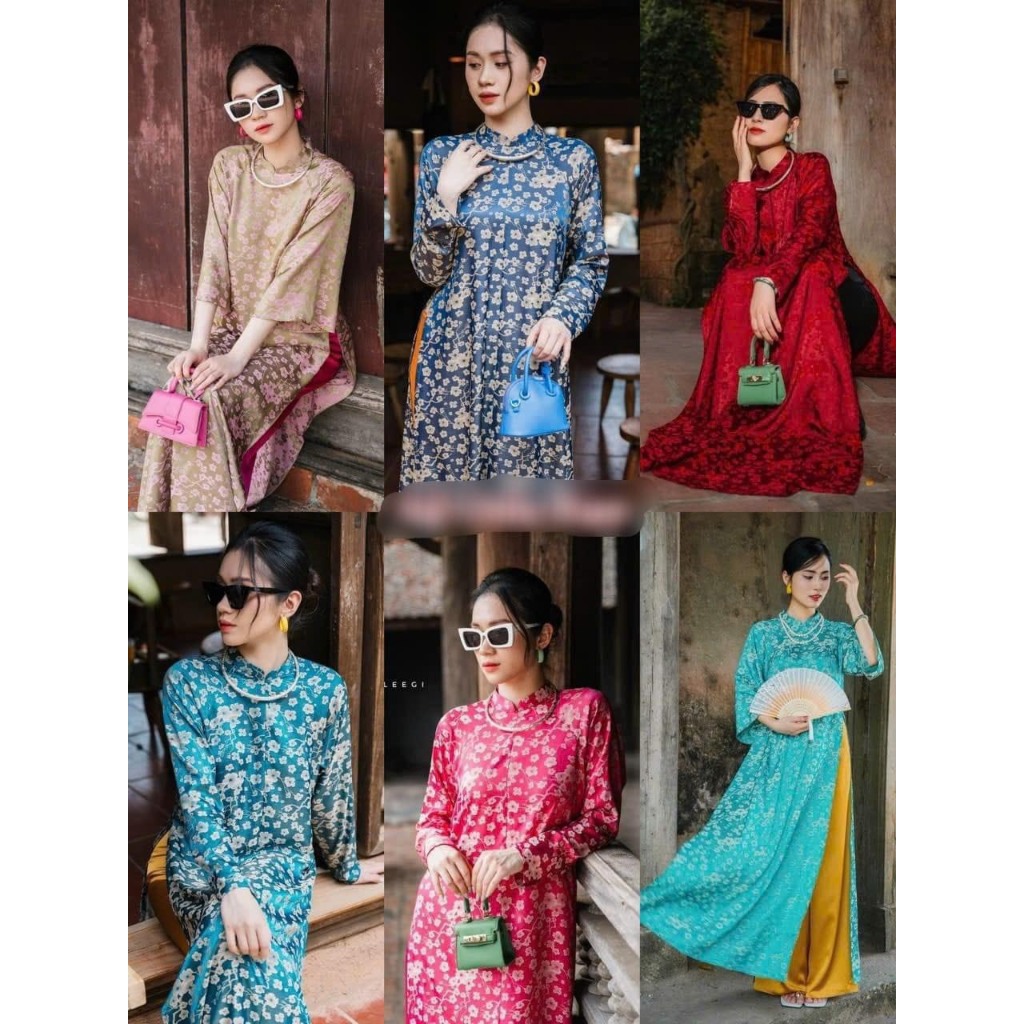 Áo dài gấm tơ hoa dào quần phi bóng mẫu mới hót tren năm 2024