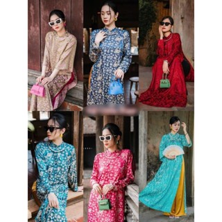 Áo dài gấm tơ hoa dào quần phi bóng mẫu mới hót tren năm 2024