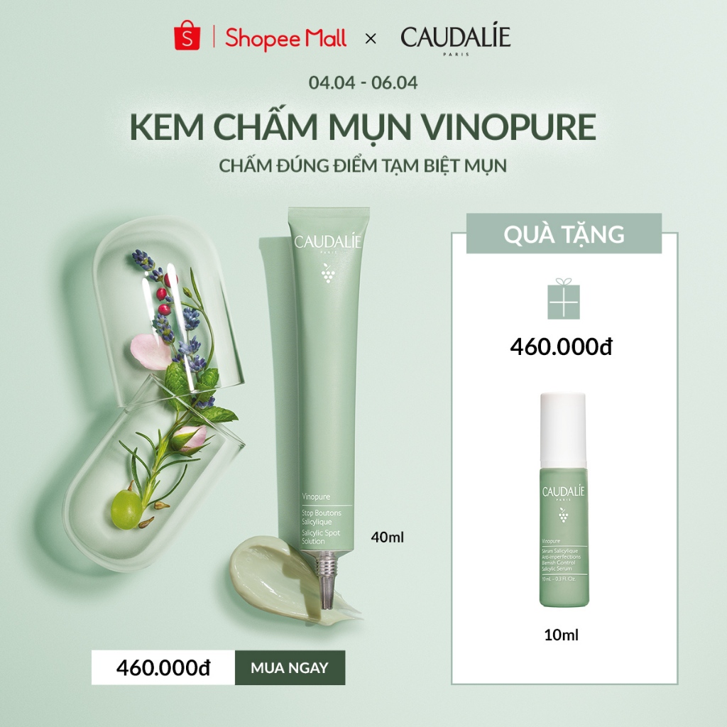 Kem chấm mụn Caudalie Vinopure Salicylic Spot Solution 15ml - Nhập khẩu độc quyền từ Pháp
