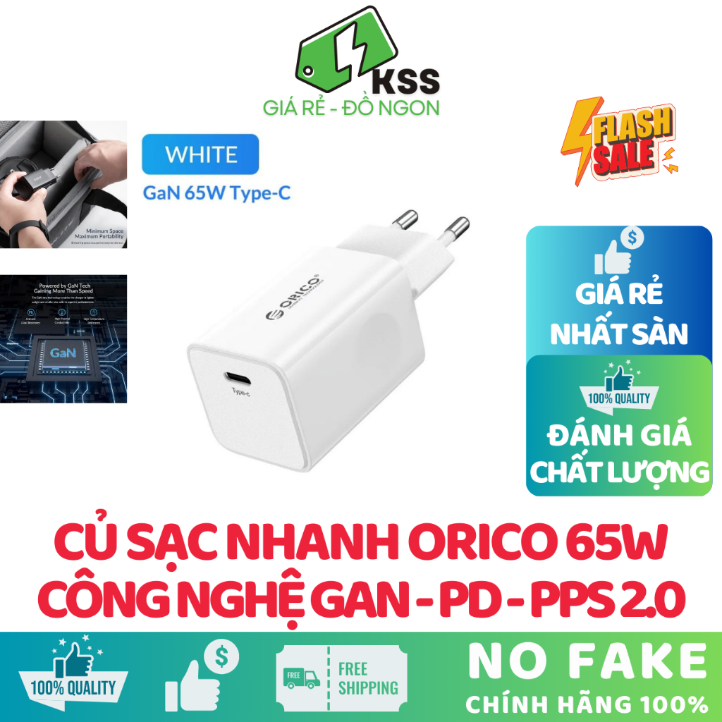 Củ Sạc nhanh 65W Orico GaN Hỗ Trợ Nhiều Thiết Bị - GaN Siêu Nhỏ Gọn - Chính Hãng 100% - KSS