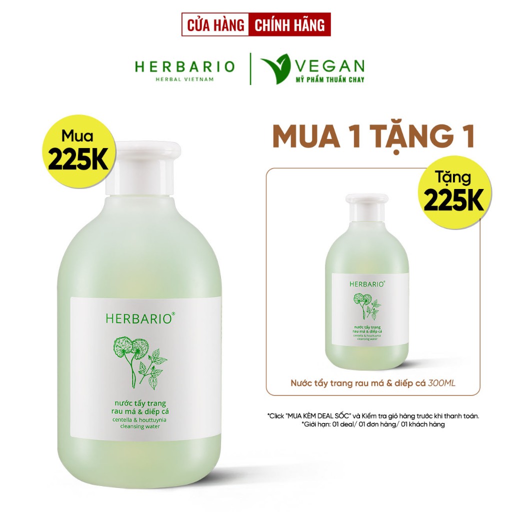 Nước tẩy trang Rau Má & Diếp Cá Herbario 300ml - VEGAN - Mỹ phẩm thuần chay