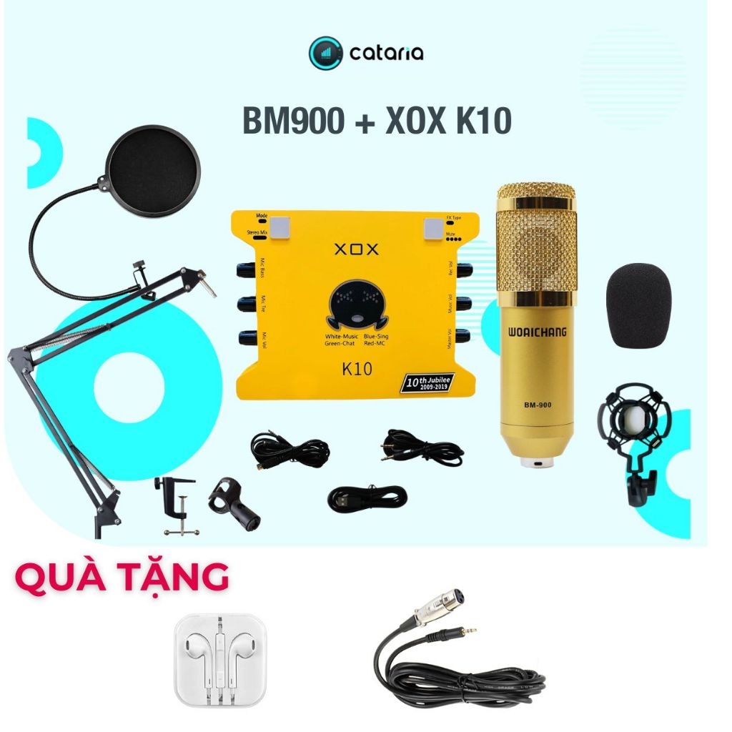 Bộ Mic Thu Âm Livestream XOX K10  Mic Bm900 tặng Phần mềm Cubase Tai Nghe Đèn Live VIp Cataria