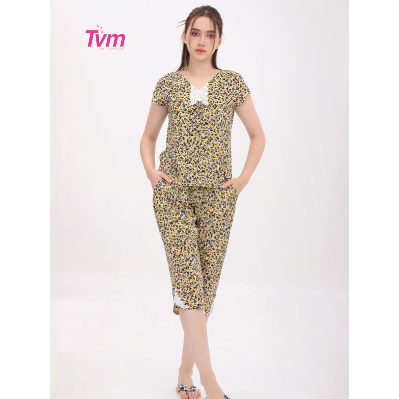 Bộ lửng nữ ngắn tay B664 Tvm Luxury Homewear, chất liệu kate lụa
