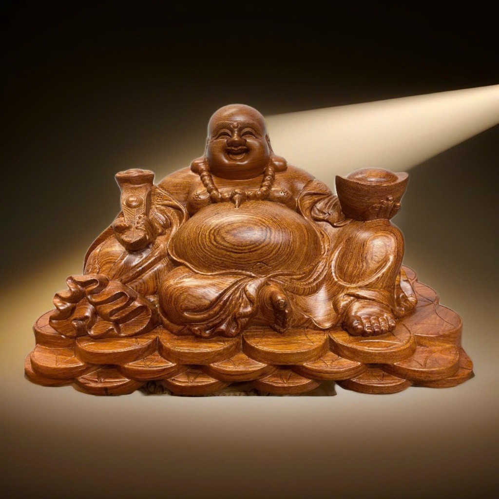 Tượng Phật Di Lặc Ngồi Vạn Sự Như Ý Gỗ Hương ngang 40cm