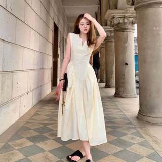 Váy nana dress dáng dài xòe bồng cổ V, Đầm nữ tay hến chiết eo tiểu thư V90 CHANGSTORE