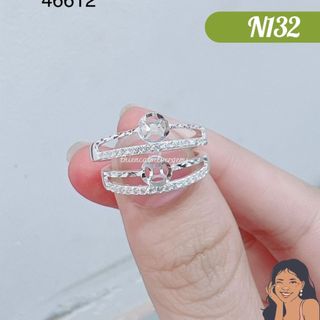 N132 nhẫn nửa band đính đá gắn kim tiền bạc thật thiên cát s950