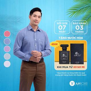 Áo sơ mi dài tay trung niên nam ANCHI hoạ tiết kẻ sọc form regular vải sợi tre - SMD011