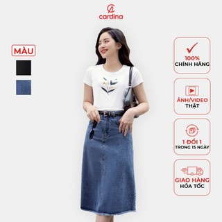 Chân váy jean CARDINA dáng dài xẻ sau dễ vận động kiểu trẻ trung năng động cá tính 4CVA03
