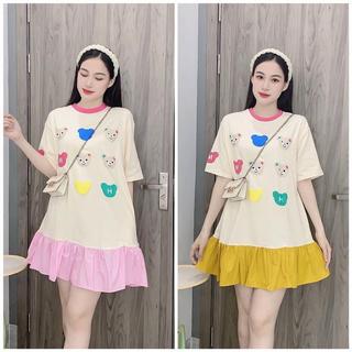 Váy Suông Thun Hình Gấu Nổi Pha Màu [D56]Kho Sỉ Bảo Ngọc