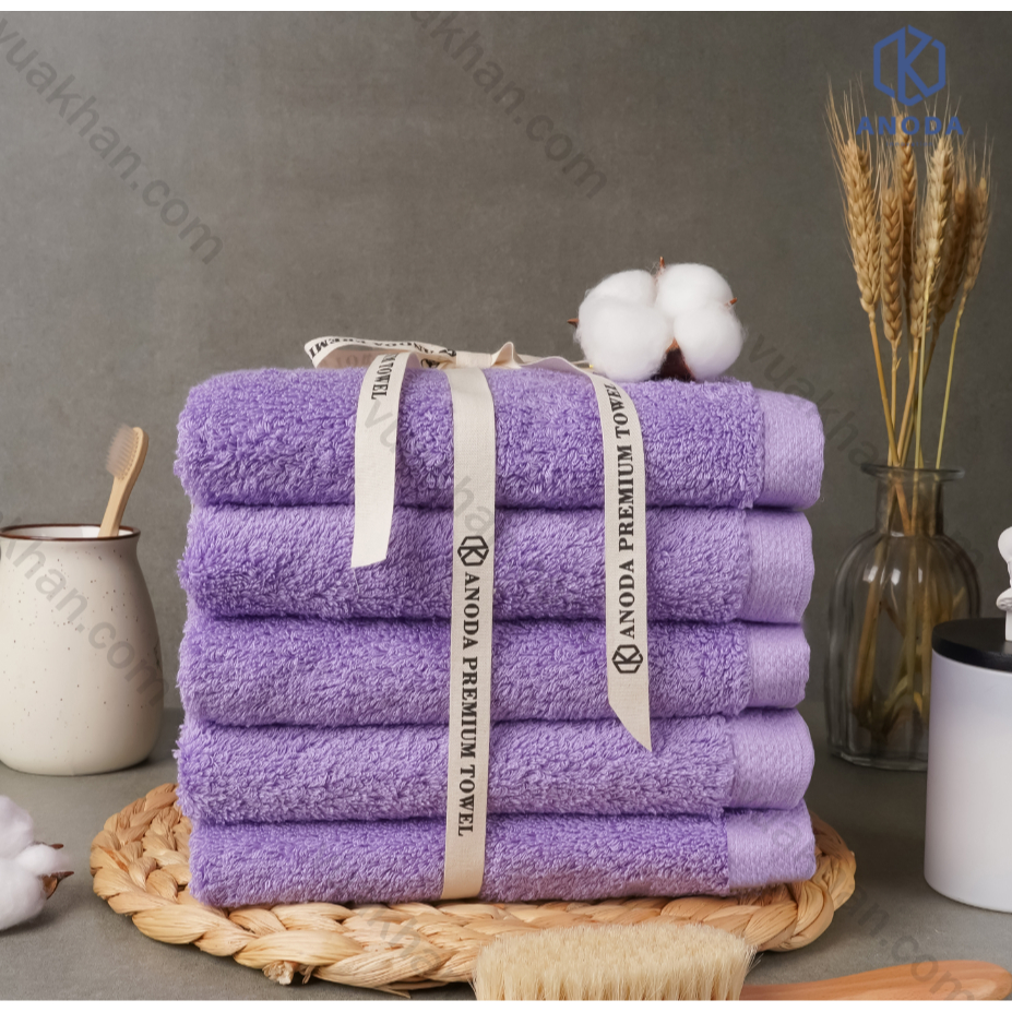 5 Cái Khăn Tắm Cao Cấp Anoda Màu Tím -Vua Khăn Dùng Cho Gia Đình 100% Cotton sợi chải kỹ Thấm Hút Không Ra Màu- 40x80cm