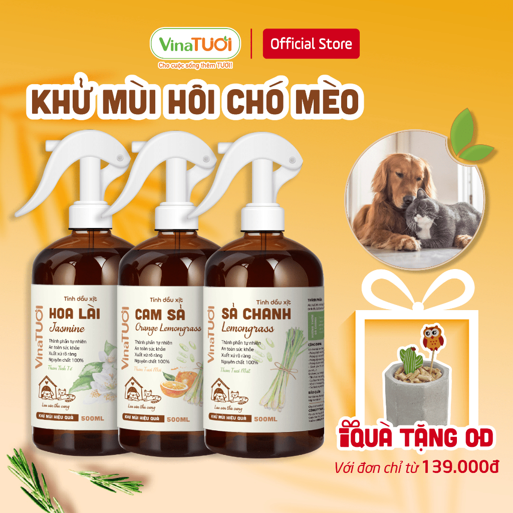 Chai Xịt Lau Sàn Khử Mùi Khử Khuẩn Thú Cưng VINA TƯƠI 100ml/500ml Tinh Dầu Xịt Vệ Sinh Khử Mùi Hôi Làm Thơm Chó Mèo