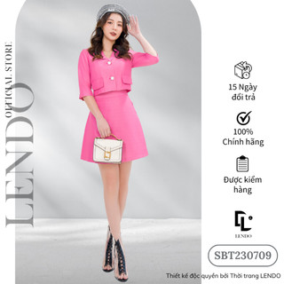 Sét Bộ Công Sở LENDO Áo Croptop Tay Lửng Cổ Vest Chân Váy Chữ A SBT230709