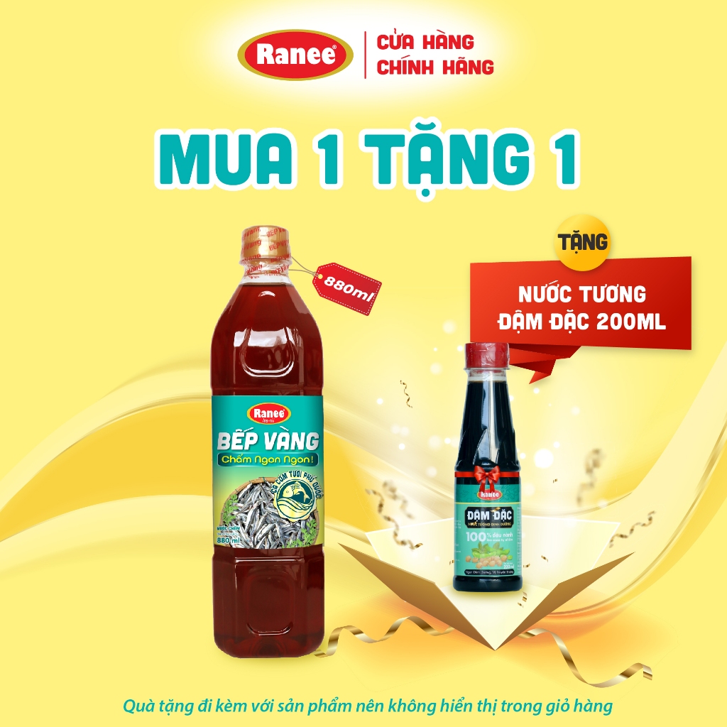 [Mua 1 tặng 1] Nước chấm Cá Cơm Bếp Vàng siêu tiết kiệm 880ml + tặng nước tương 250ml