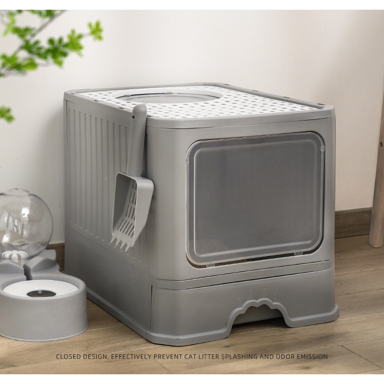 [FREESHIP] Nhà vệ sinh cho mèo 2 cửa chống văng cát có ngăn kéo size lớn, chậu cát, toilet chống văn