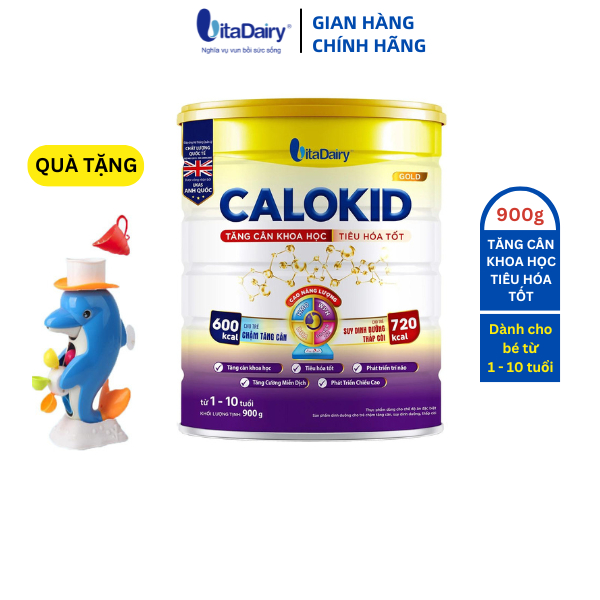 [Mua 2 Lon Tặng Đồ Chơi Phun Nước Cá Heo] Calokid Gold 900G Hỗ Trợ Bé Tăng Cân, Tiêu Hóa Tốt, Miễn Dịch Khỏe - Vitadairy