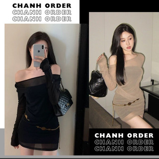 Đầm Trễ Vai Tay Dài Dáng Ôm Phong Cách Hàn Quốc