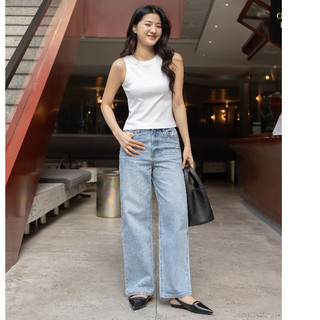  Bộ Đôi Outfits Sành Điệu Quần Ống Rộng Loose Jeans Faded Blue Và Áo Thun Gân Triple Rib Tank, Tặng Túi
