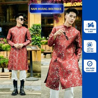 [Hỏa tốc giao 2h] Áo dài nam màu đỏ chất liệu gấm họa tiết cao cấp  - Áo Dài Nam Hoàng