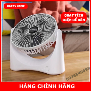 Quạt mini để bàn tích điện, Quạt để bàn văn phòng làm việc 3 tốc độ xoay 360 độ
