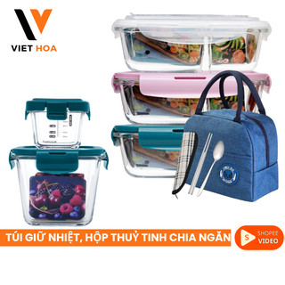 Hộp đựng thức ăn bằng thủy tinh chia ngăn có thể sử dụng trong lò vi sóng tiện ích