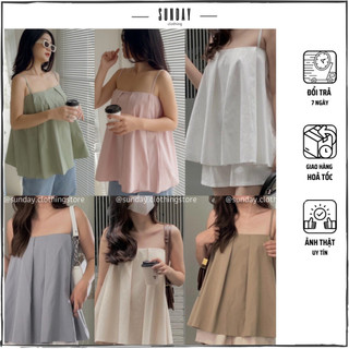 Áo 2 Dây Cổ Vuông Xếp Ly Dáng Babydoll Hàn Quốc - Sunday Clothing AO043