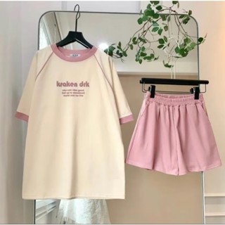 Set Bộ Áo Thun Nữ Form Rộng Tay Lỡ + Quần Short Ống Rộng Ulzzang