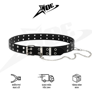 (Có sẵn) AOE STUDIO - Thắt lưng nam nữ Y2K chất da PU cao cấp phối khoen tròn kèm mắc xích phong cách Gothic