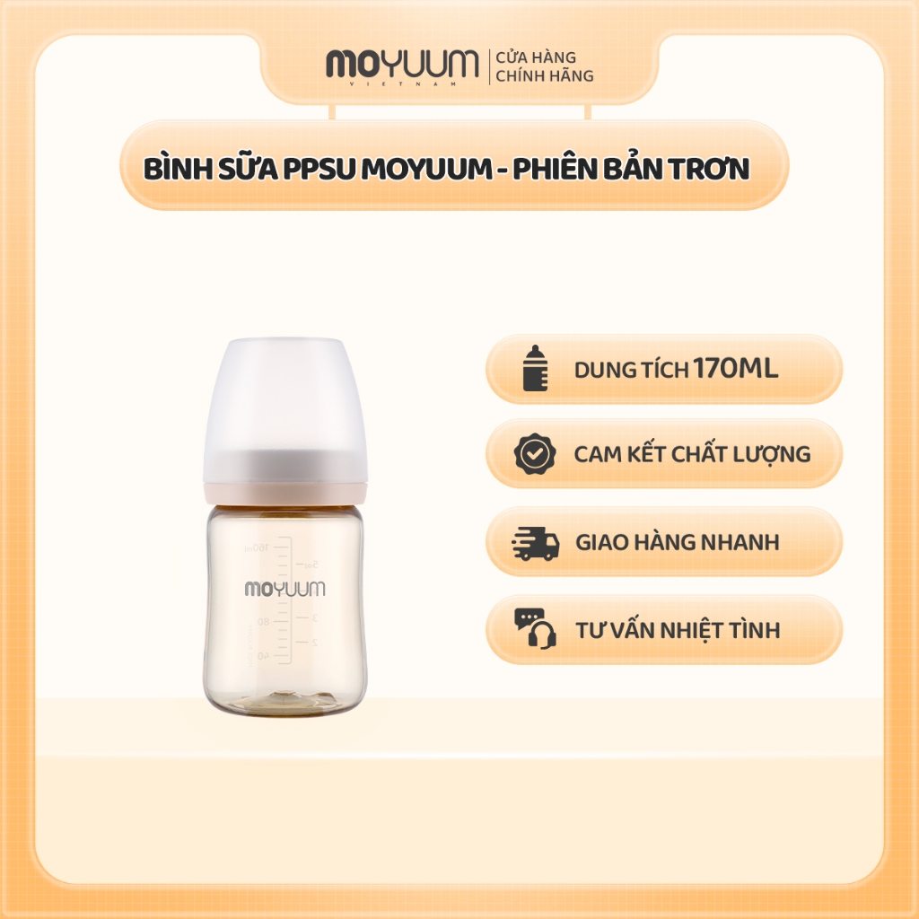 Bình sữa PPSU Moyuum All-in-one - Họa tiết Trơn - 170ml - Kèm núm số 1