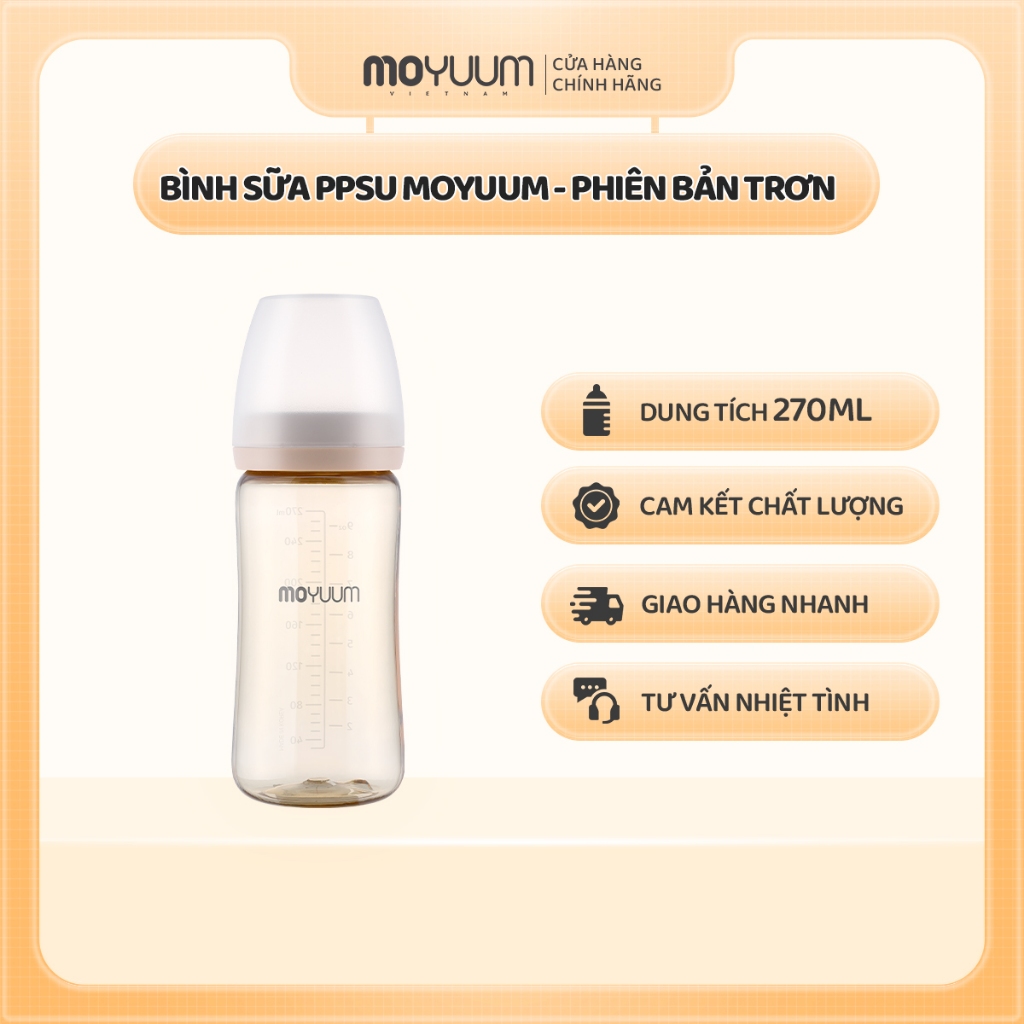 Bình sữa PPSU Moyuum All-in-one - Họa tiết Trơn - 270ml - Kèm núm số 2