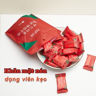 Combo 10 cái - Khăn giấy nén dạng viên kẹo Hàn Quốc, khăn lau mặt du lịch, lau bếp đa năng - MÀU ĐỎ