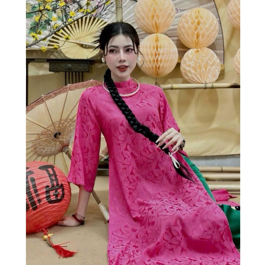 Sét gấm họa tiết lá quần phi bóng mẫu mới nhât năm 2024 tặng vòng ngọc trai