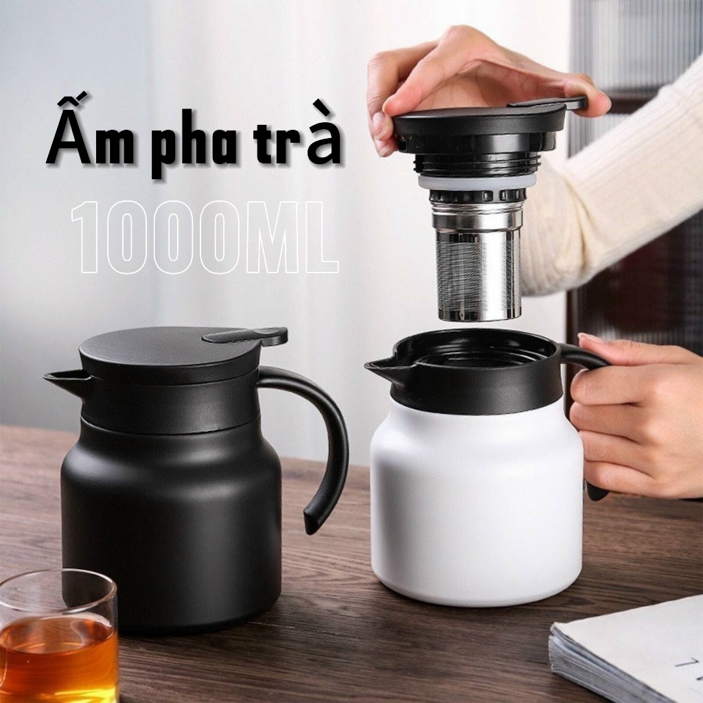 Ấm Pha Trà Giữ Nhiệt Inox 316 Dung Tích 1000ml Hàng Cao Cấp, Phích Giữ