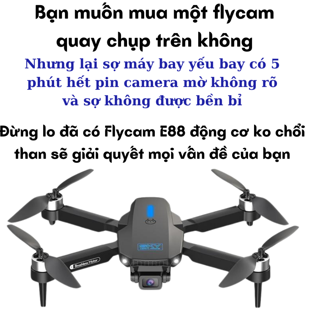 PIycam Mini, Flaycam Giá Rẻ, Máy Bay Không Người Lái E88 Max Camera Kép 4K Full HD Chế Độ Cảm Biến Tránh Va Chạm Tự Động | BigBuy360 - bigbuy360.vn