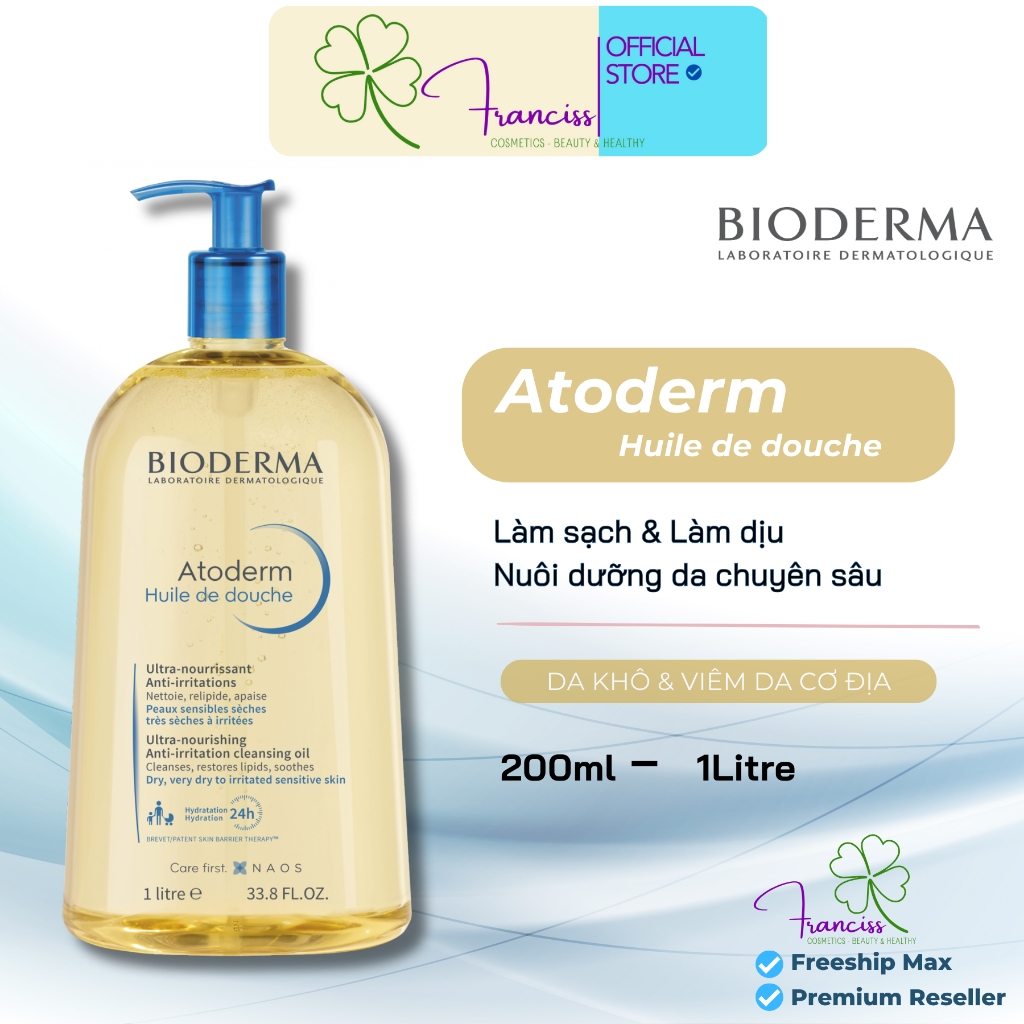 Dầu Tắm Dưỡng Ẩm Bioderma - Bioderma Atoderm Huile De Douche Giúp Làm Dịu Da &amp; Sạch Sâu Cho Da Nhạy Cảm