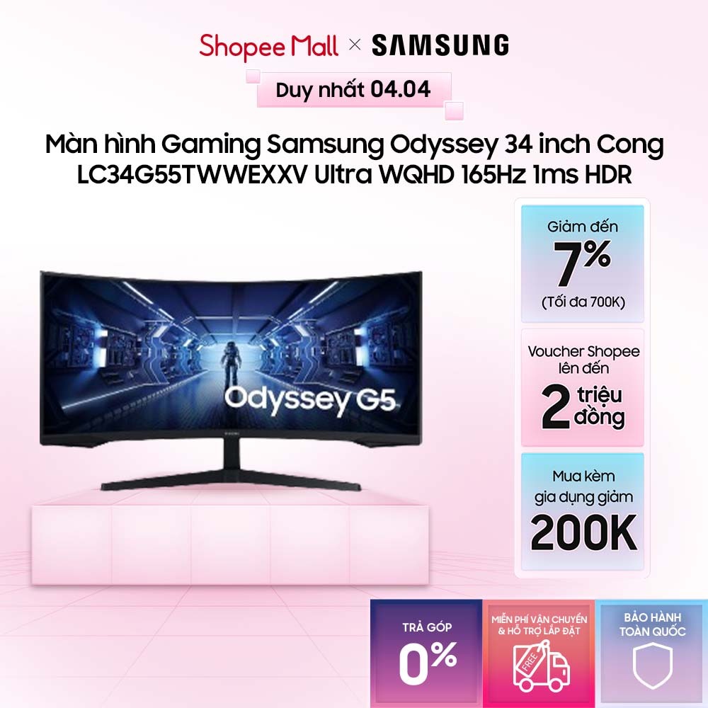 Màn hình Gaming Samsung Odyssey 34 inch Cong LC34G55TWWEXXV Ultra WQHD 165Hz 1ms HDR | BigBuy360 - bigbuy360.vn