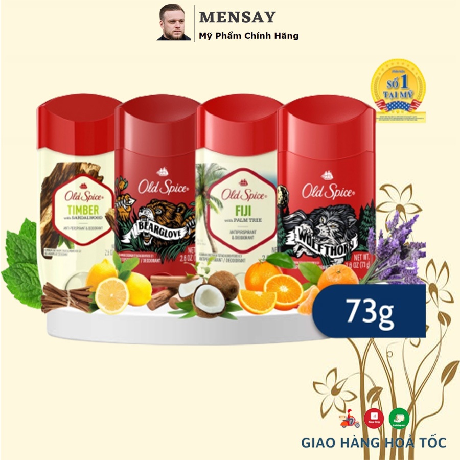 Lăn khử mùi Old Spice Timber, Bearglove, WolfThorn, Fiji 73g - nhập khẩu Mỹ