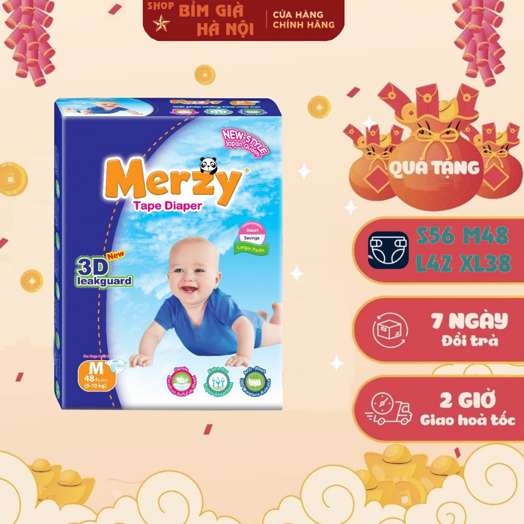 Bỉm Merzy, Tã dán MERZY S56/M48/L42/XL38. Tã dán trẻ em Merzy siêu thấm, chống hăm, không mùi #bỉm merzy #merzy
