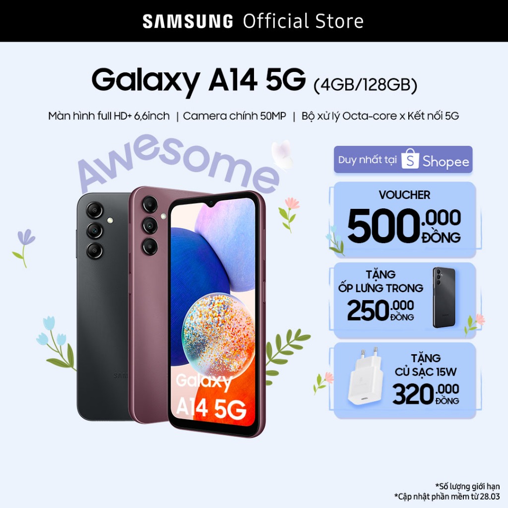 Điện Thoại Samsung Galaxy A14 5G (4GB + 128GB) - Hàng chính hãng