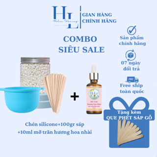 [CHE TÊN] Combo 100gr Sáp Sữa Dừa + Chén Silicone Nấu Sáp Wax Lông + 10 ml Mỡ Trăn HOLIN WAXING Hương Hoa Nhài Tặng Que