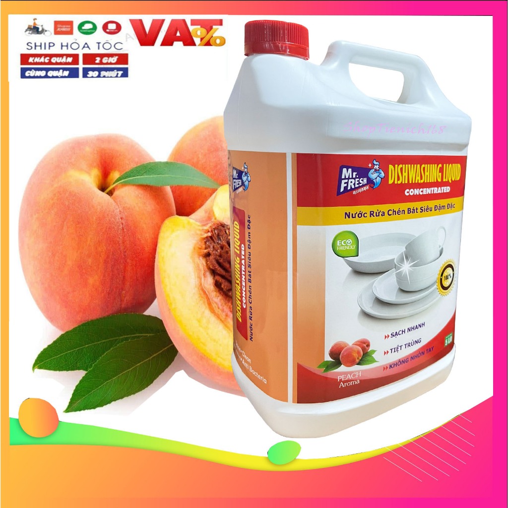 Nước rửa chén Bát Siêu đậm đặc Mr.Fresh 5L Hương Đào