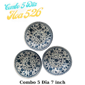 Combo 5 đĩa gốm sứ hoa lòng sâu 7 icnh, đĩa hoa gốm sứ 18cm