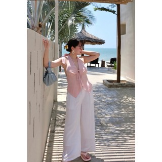 𝗠𝗔𝗬 𝗟𝗜𝗡𝗘𝗡 - Quần suông ống rộng lưng thun linen