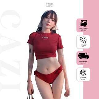 Cazi Roseberry Sweetie - Set áo phông cộc tay quần bikini đính nơ