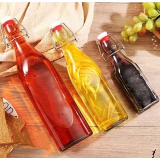 Chai thủy tinh nắp gài vuông gọng inox kín hơi 250ml ,500ml ,1000ml hàng dày dặn
