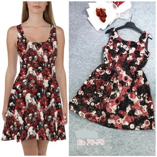 [HÀNG MỸ] Đầm mini ADRIENNE VITTADINI form xòe cổ tròn sát nách vải họa tiết 3D đen đỏ be