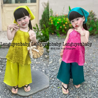 [TẶNG KHĂN] Quần áo cho bé gái (7-20kg) áo Yếm vải Gấm, quần dài vải Lụa cho bé gái