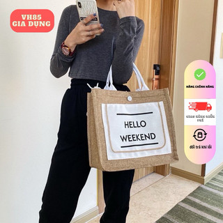 Túi cói đi biển - túi cói hello weekend , túi cói dày hàng loại 1 hot mùa hè